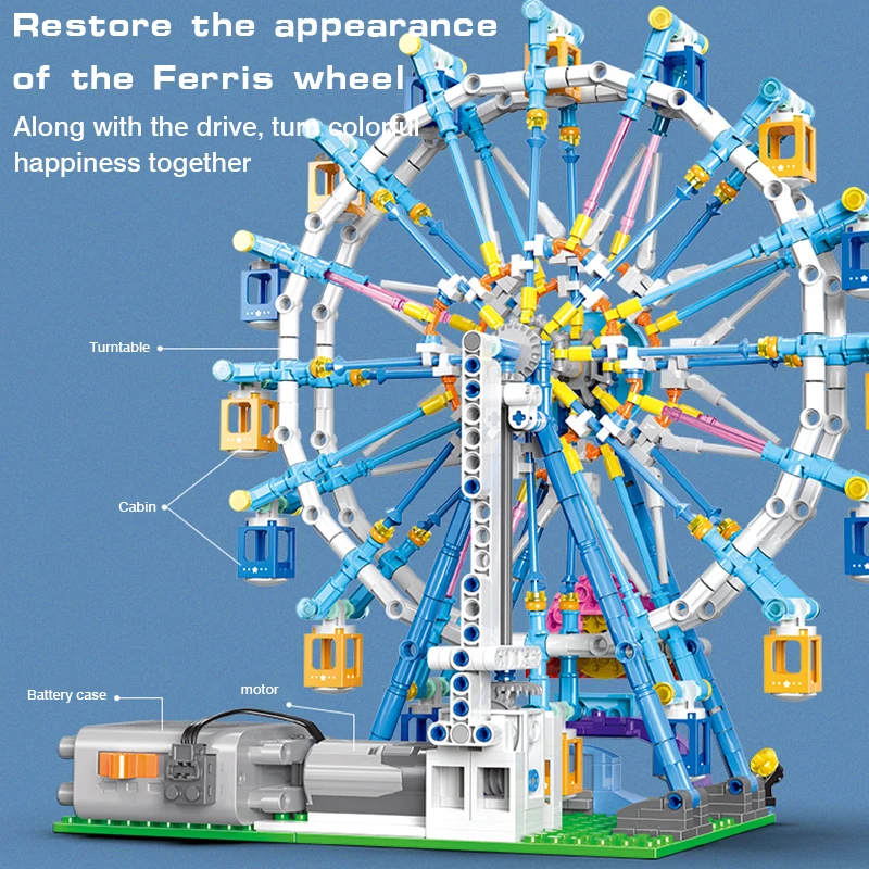 NEW Technical Ideas Electric Ferris Wheel Building Blocks Diy Friends Amusement Park Model Bricks Assembly Toy For Children Gift | Игрушки и