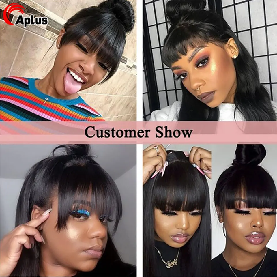 

13x4 Lace Front Wig Straight 28 30 inch Human Hair Wigs With Bangs Peruvian Pre Plucked 360 Lace Frontal Wigs Middle Part