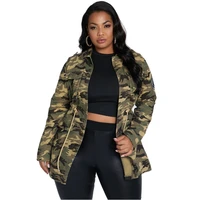 camouflage jackets women plus size 5xl long sleeve drawstring camo military outwear coat rivet stamp female