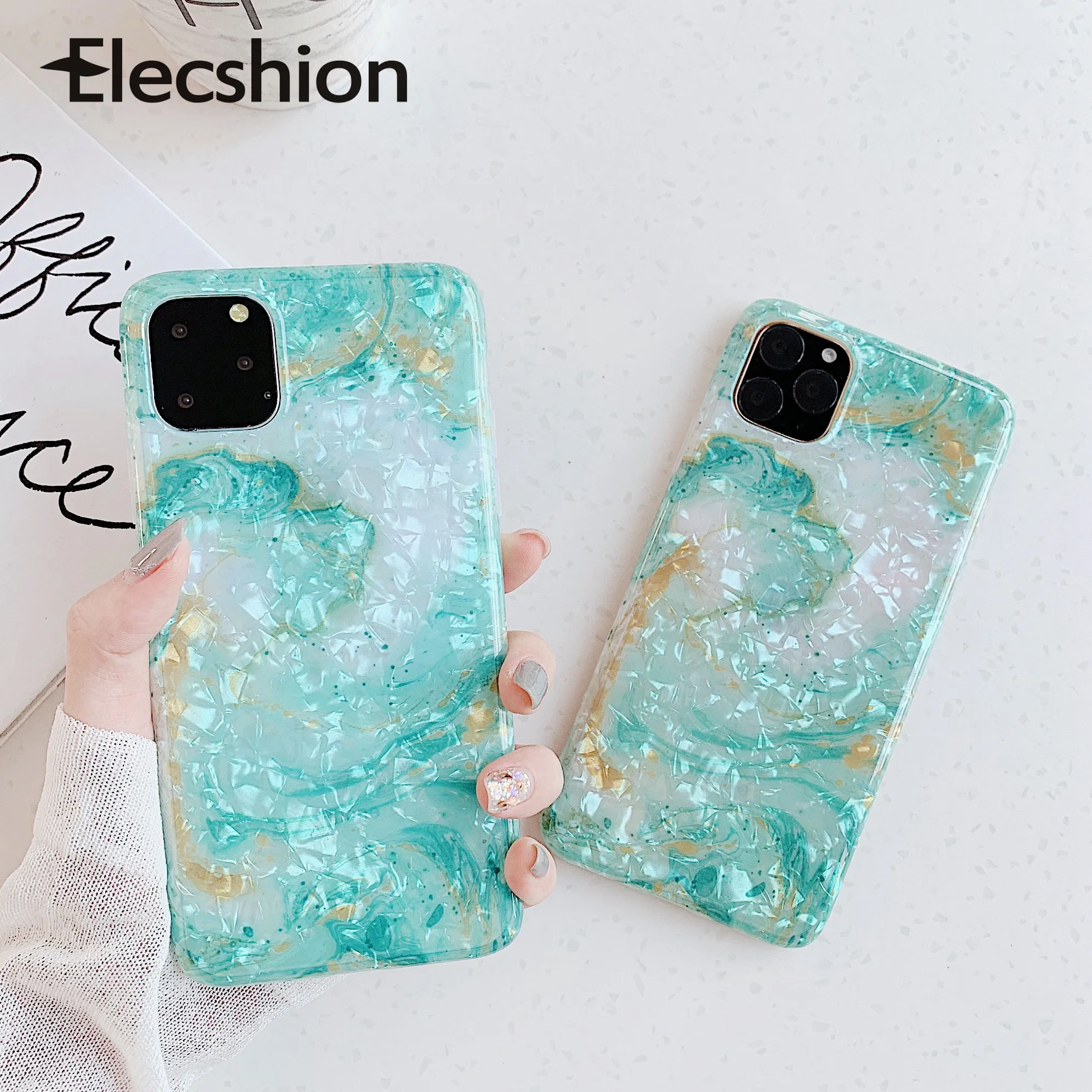 Глянцевый чехол для iPhone 11 Pro зеленого цвета 5 8 6 1 дюйма Роскошный милый мраморный