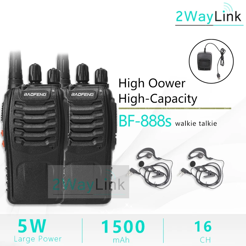 2 шт Baofeng 888S двухстороннее радио с PPT Baofeng 888 Walkies портативное радио Baofeng BF-888S UHF 16CH для качественной связи - Цвет: USB Charger-Headset