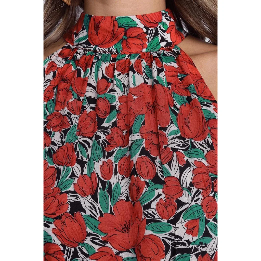 

Women Casual Flower Printed Halter Sleeveless Party Dress Fashion Beach Boho Summer Dresses Vestidos Ropa Mujer Sukienki femme