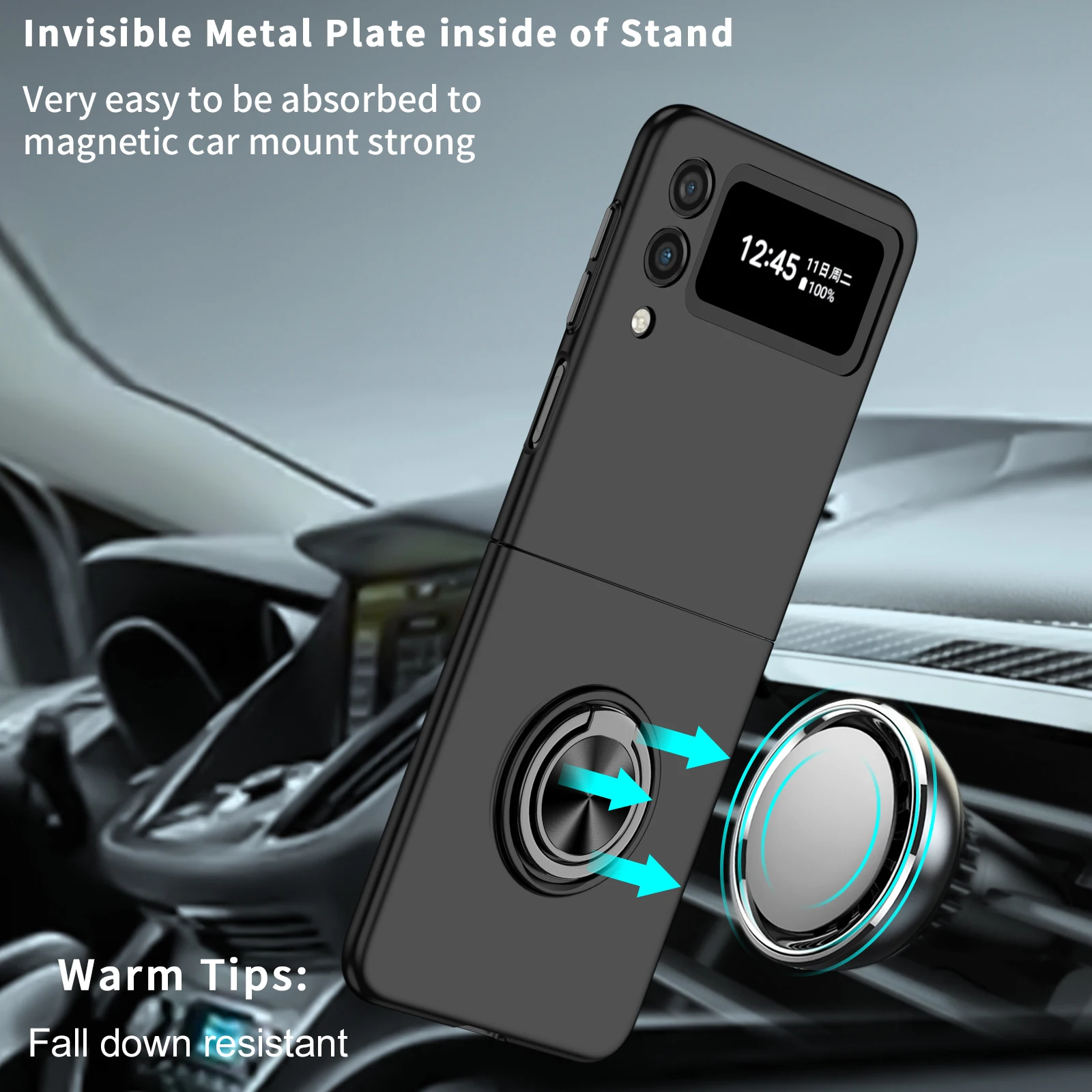 

For Samsung Galaxy Z Flip 3 case with car magnetic ring for Samsung Z Flip3 ZFlip3 simple matte PC protective cover with bracket