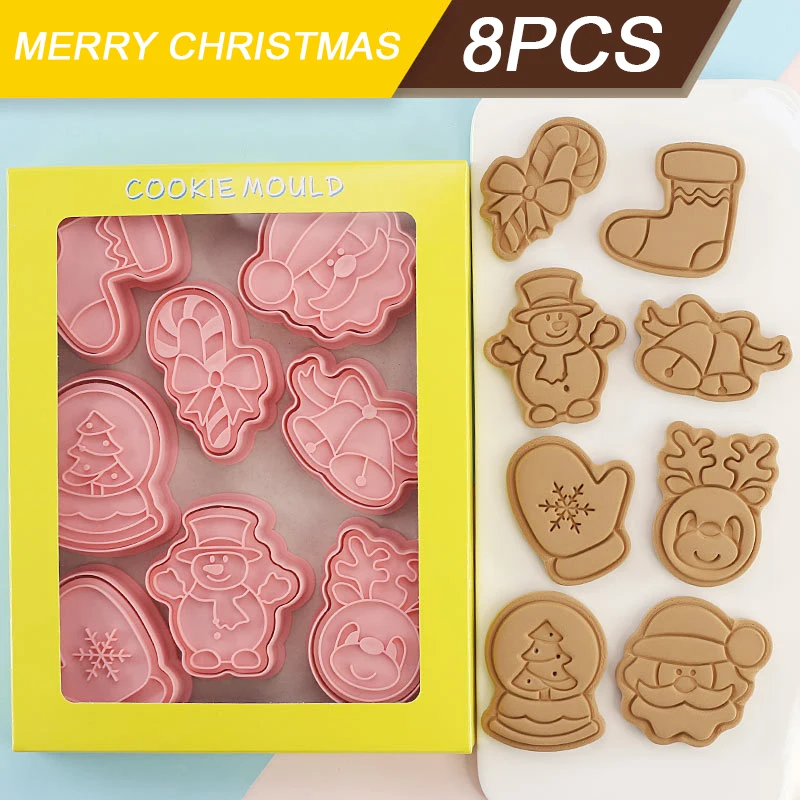 

DIY Cookie Cutter Biscuit Mould Christmas Santa Claus Xmas Tree Snowman Cookie Plunger Cutter Fondant Cake Baking Decorat Tools