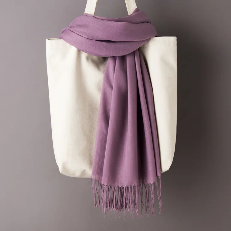 Purple Scarf Women Solid Color Cashmere Scarves with Tassel Autumn New Soft Warm Lady Girls Wraps Thin Long Scarf Female Shawl Men Scarf - Цвет: Purple Scarf