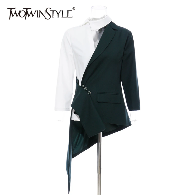 Женский необычный костюм TWOTWINSTYLE контрастной расцветки с воротником рукавом три