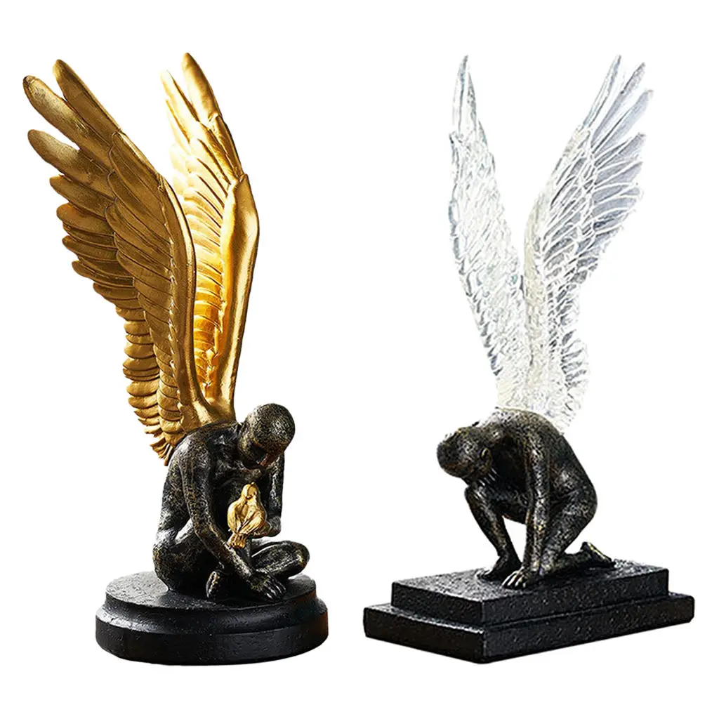 

Creative Angel Wing Figurine 3D Resin Statue Art Crafts Desktop Coffee Bar Hotel Garden Yard Home Accessories Artwork