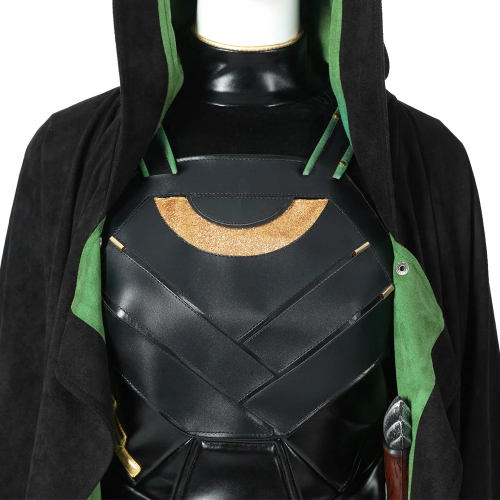 

Newest Lady Loki Sylvie Cosplay Armor Outfit Adult Halloween The Variant Costume Battle Vest Black Cape