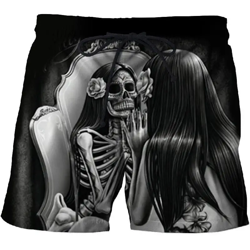 

2019 women skull 3D Printed Summer Shorts Surfing Beach Shorts Masculino Men Travel Quick Dry Vacation Streetwear Board Shorts