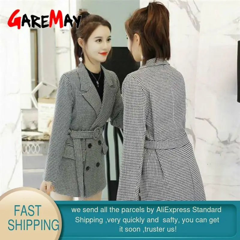 Женский двубортный пиджак GareMay офисный элегантный с длинными рукавами и узором