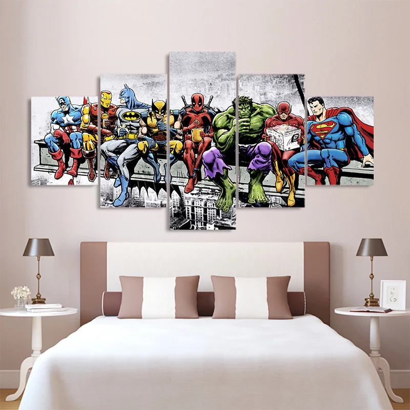 

5 Pieces Marvel Avengers Canvas Painting Ultron Superhero Posters and Prints Wall Art Print Mural Picture Living Room Home Decor