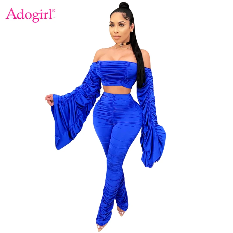 Женский комплект из 2 предметов с открытыми плечами и рюшами Adogirl укороченный Топ