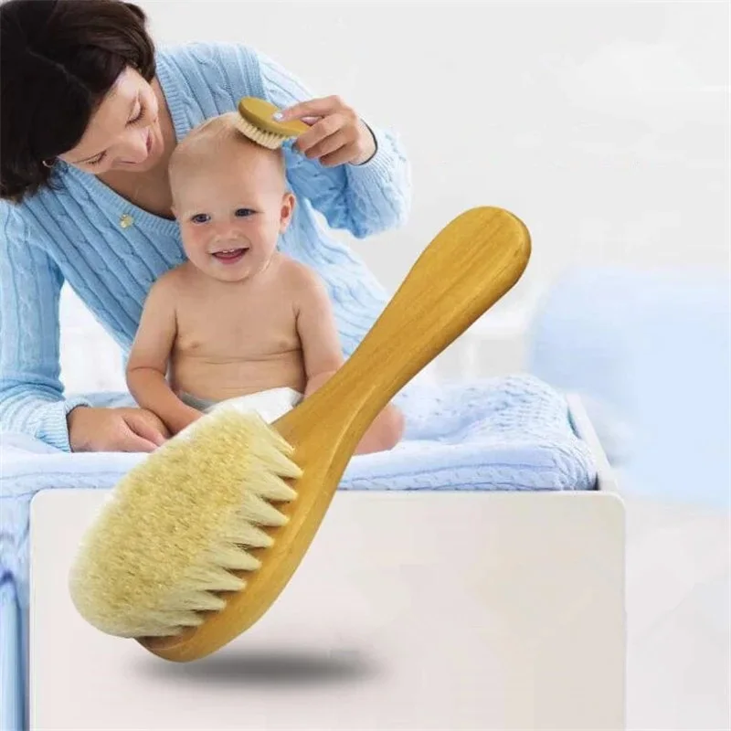 

Wooden Handle Brush Baby Hairbrush Newborn Hair Brush Infant Comb Head Massager