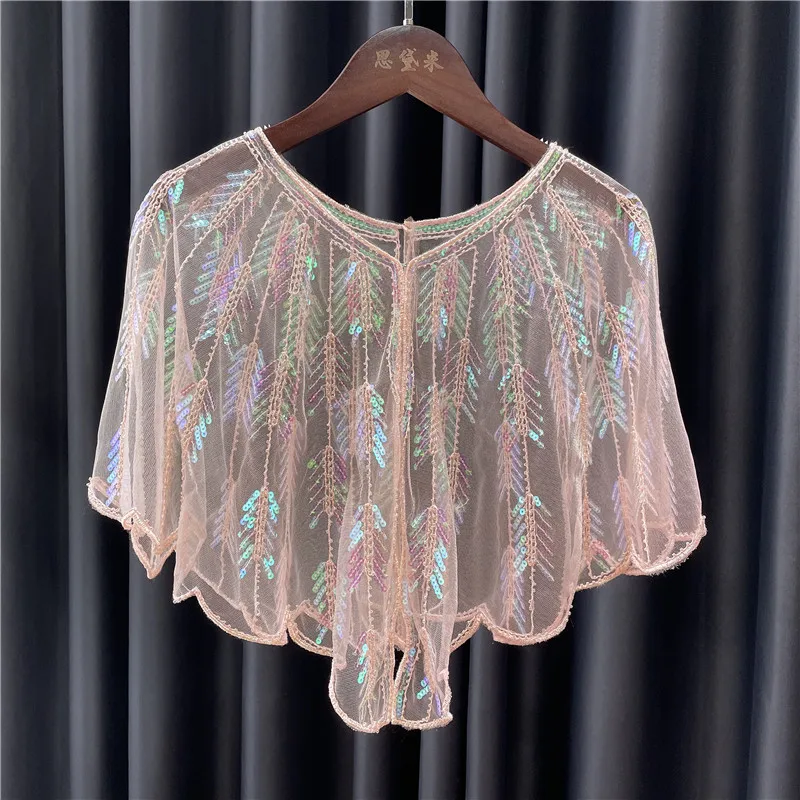 

Vintage 1920s Pink Mesh & Sequin Flapper Capelet shining Pink