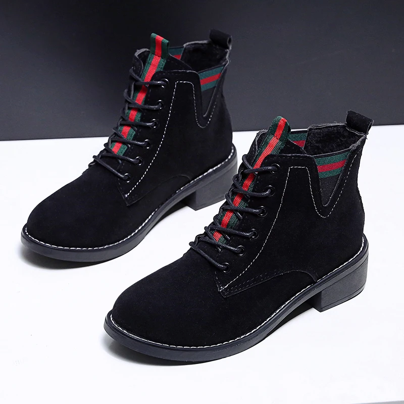 Новинка 2019 года зимние ботинки на шнуровке женские из флока повседневная обувь