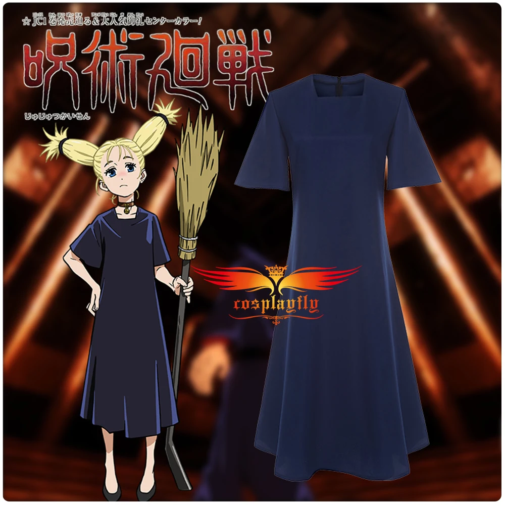 

Anime Jujutsu Kaisen Nishimiya Momo Cosplay Costume Adult Women Outfits Necklace Square Collar Dress Navy Blue Skirt Halloween
