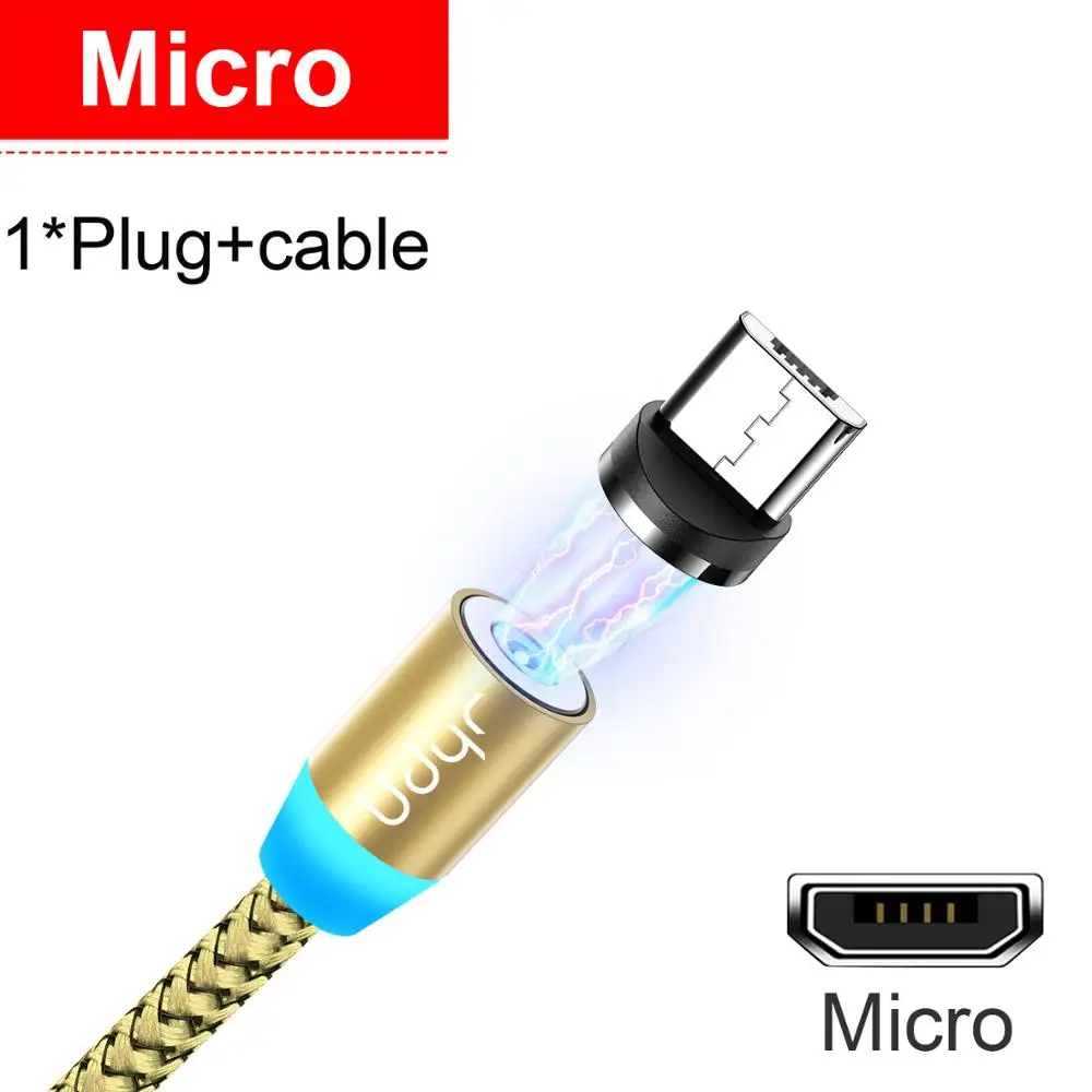 Udyr Магнитный Micro usb type C кабель для iphone samsung Android 2 м Быстрая зарядка магнит Зарядное устройство USB кабель провод для мобильного телефона шнур - Цвет: Gold For Micro