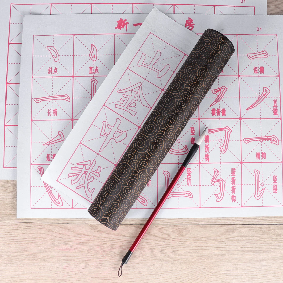 

6pcs/Set Four Treasures Calligraphy Exercises Reusable Water Writing Cloth Brush Gridded Fabric Mat Chinese Calligraphy