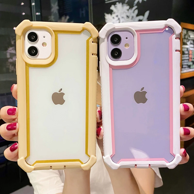

For iPhone 12 13 Pro Max Shockproof Bumper Transparent Phone Case For iPhone 11Pro XR XS Max X 7 8 Plus 12 13 Mini Clear Cover