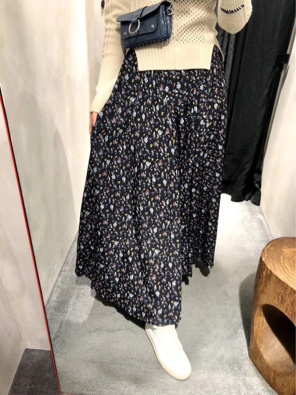 Женская длинная юбка с цветочным принтом свободная эластичная миди карманами