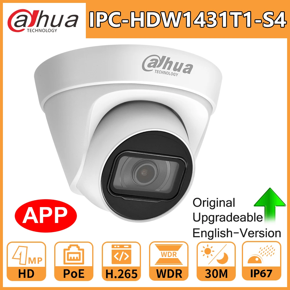 

Веб-камера Dahua HD 4 МП, IP-камера видеонаблюдения с функцией ночного видения, PoE и IPC-HDW1431T1-S4, H.265, IP67, WDR, 3D, DNR, BLC, оригинальная домашняя и уличная