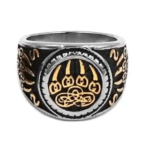 Gold Vikings норвежский амулет медведь кольцо в виде лапы из нержавеющей стали ювелирные изделия Кельтский Узел талисманы когти Мотор кольца мужские для байкеров 889B - Цвет основного камня: Gold