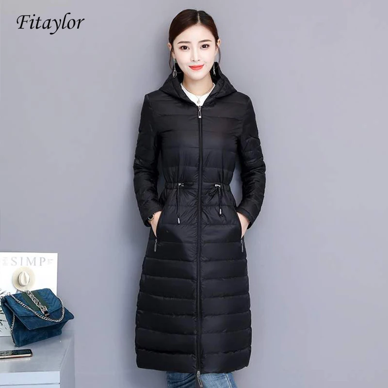 Женская куртка средней длины на утином пуху с капюшоном|Женские пуховики| |