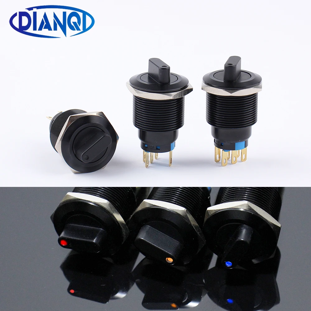 

22mm Waterproof With LED round Dot push button switches rotate NO NC 2NO 2NC DPDT car buttons latching Oxidized black Alumina