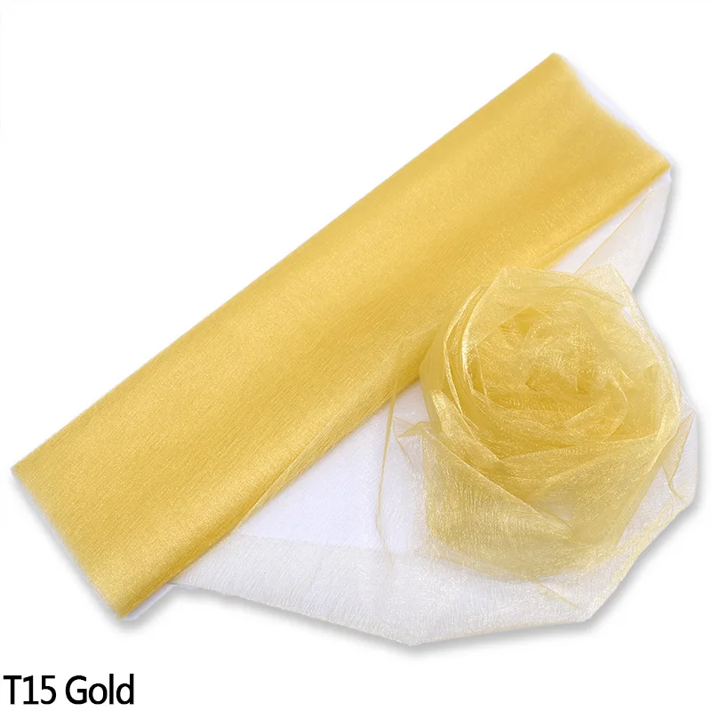 T15 gold 10 м 48/72 см пряжа Тюль рулон органзы из фатина с лентой, для Юбка для стола ткань для малыша День рождения Baby Shower деревенский Свадебные украшения - Цвет: T15 gold