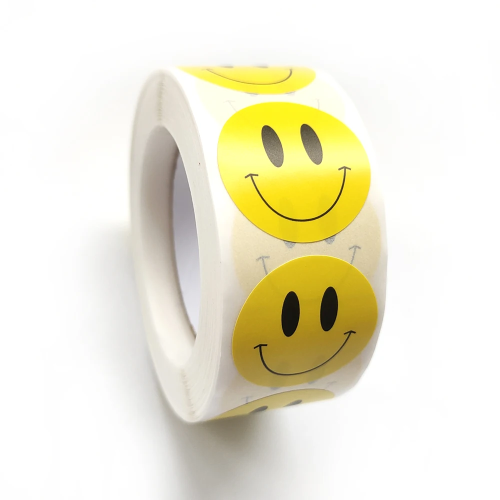 Pegatina de cara sonriente para ni&ntilde;os, etiqueta de puntos amarillos, pegatinas de cara sonriente y feliz, calcoman&iacute;a de juguete para ni&ntilde;os, coche de anim&eacute;, rollo de 500 Uds.-0