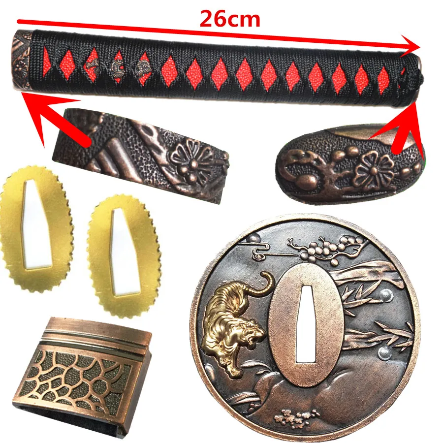 Тигровый меч для катана Wakizashi Набор Фитингов Kirsite Tsuba + Menuki Fuchi Kashira ручка хабаки Seppa