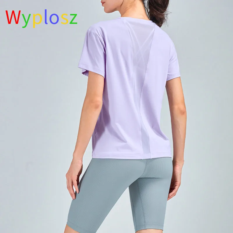 

Wyplosz Yoga T-shirt Fitness Women Breathable Quick-drying Sports Running Gym Crop Top Clothe Yarn Splicing Super Elasticity