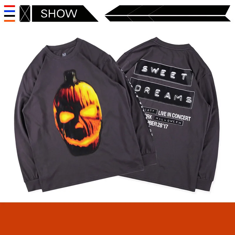 

Travis Scott merchant Halloween sweet pumpkin long sleeve T-shirt fashion