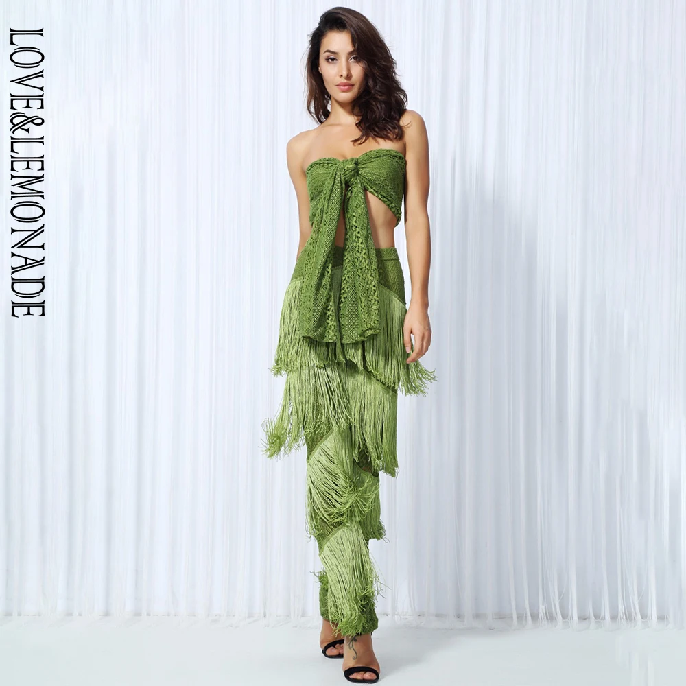 Женский костюм-двойка LOVE &amp LEMONADE зеленый кружевной костюм на бретельках с