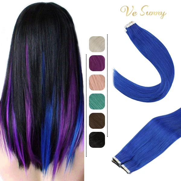 

VeSunny Remy Human Tape Hair Extensions Seamless Adhesive Tape Fashion Color Teal Brazilian Straight Hair 25 Gram 10 Piece