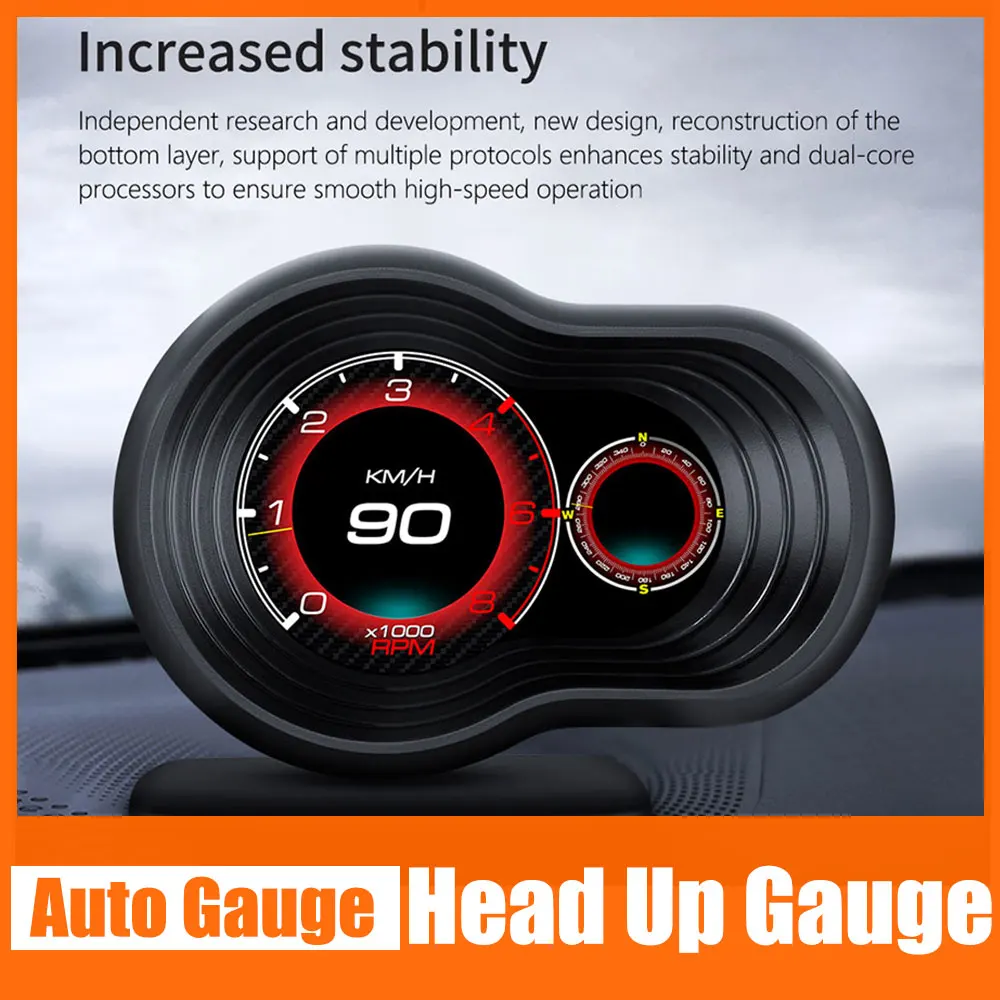 

HUD Head Up Display Gauge OBD2 Smart Car Auto Meter RPM MPH Km/h Odometer Water&Oil Temp Fuel HUD Gauge Security Alarm System