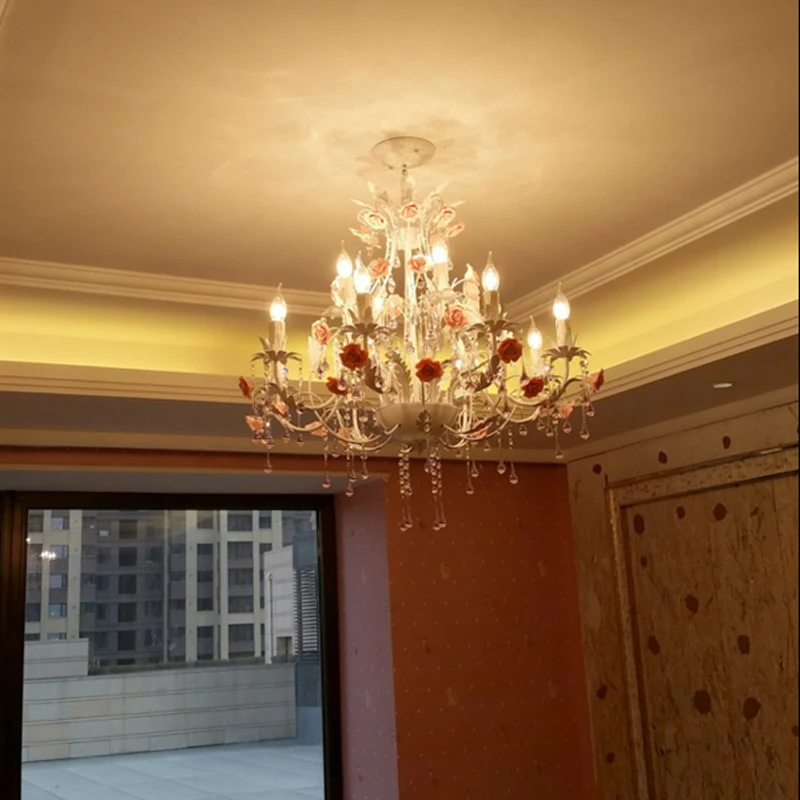 Светодиодный светильник с розовыми цветами Прованса хрустальная люстра для