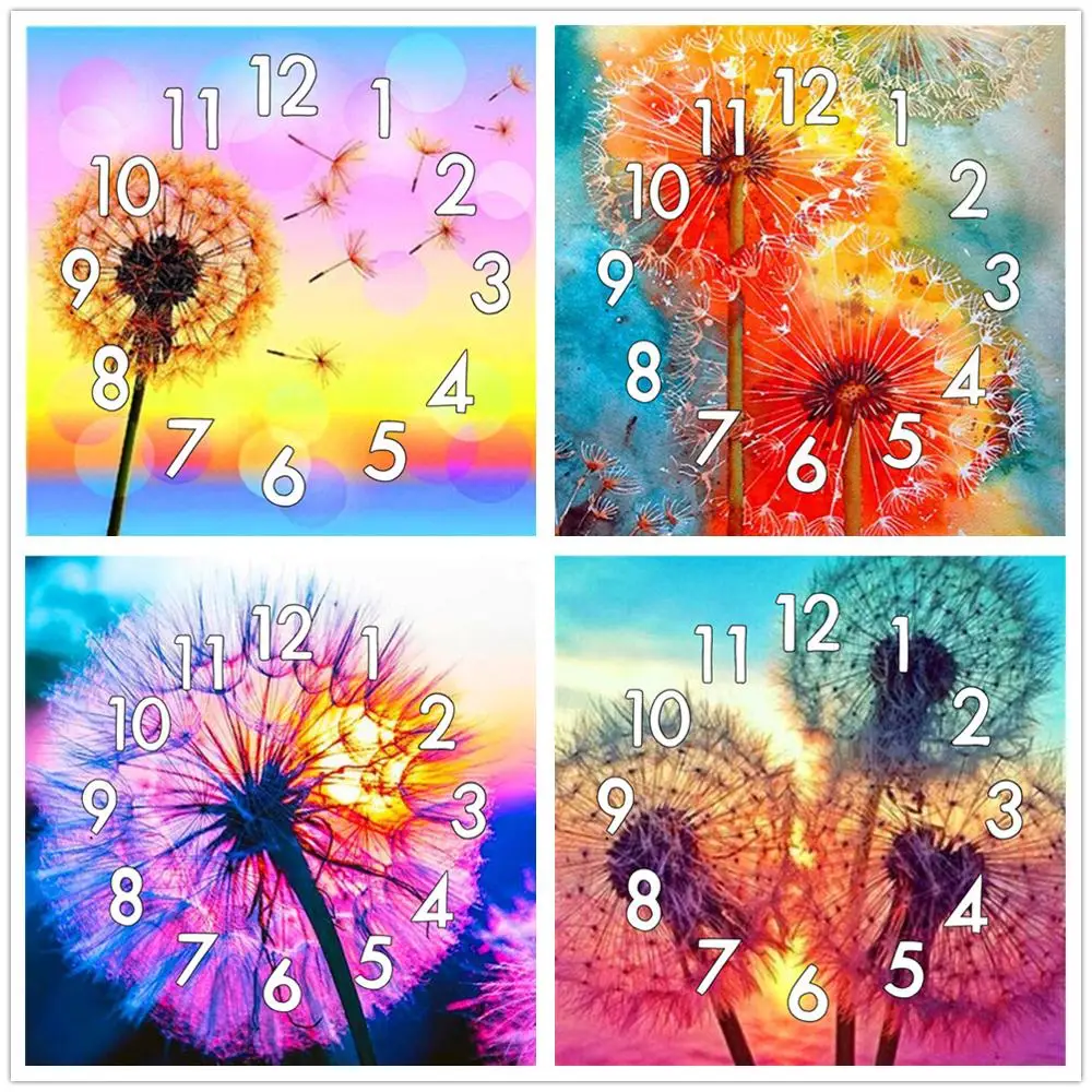 

5D Diamond Painting Kit With Clock Mechanism Cross stitch Full Square Round Diamond Embroidery Dandelion Mosaic Home Decor