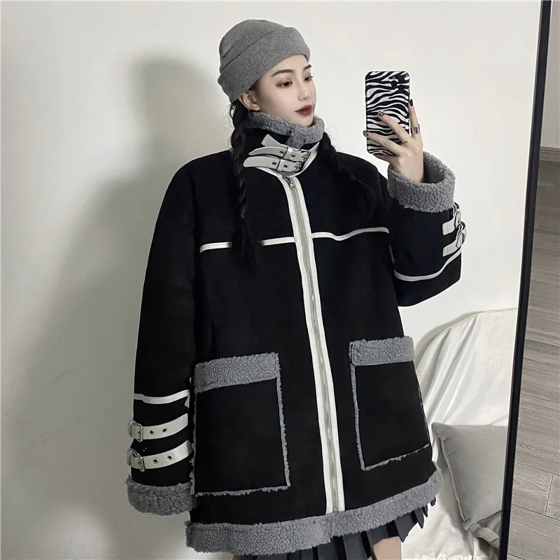 Зимняя Черная Женская куртка в стиле Харадзюку из искусственной - Цена: 2805.25