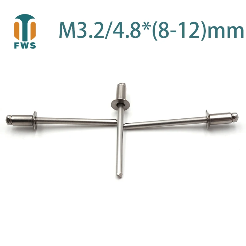 

10 PCS M3.2/4.8*(8-12)mm Stainless Steel Countersunk Head Break Mandrel Blind Rivet Nail Pop Rivets for Furniture Car Aircraft