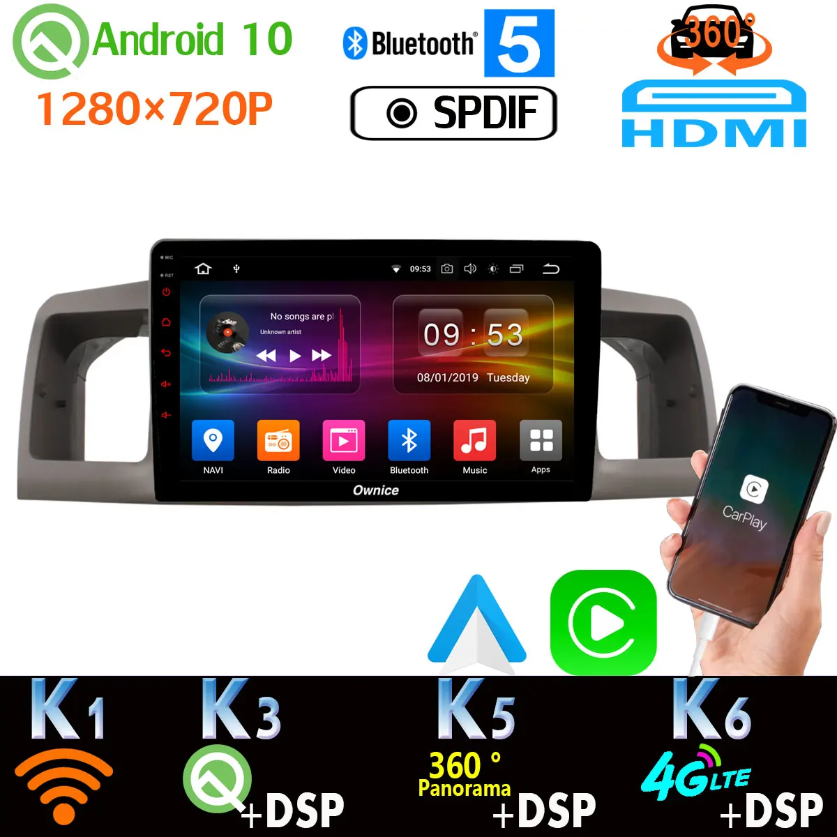 360 панорамный Android 10 0 4 + 64G GPS радио CarPlay DSP Автомобильный мультимедийный