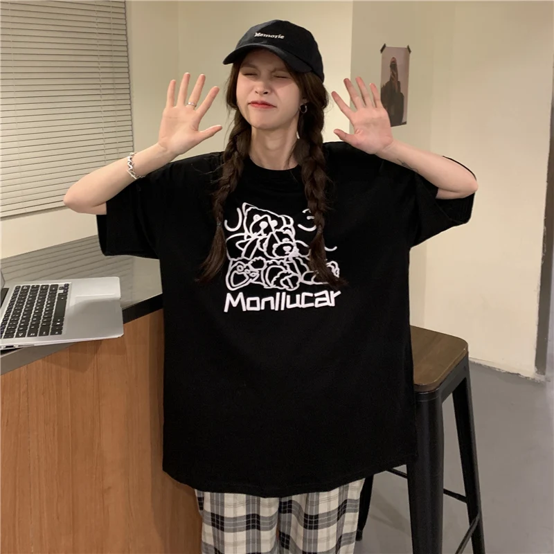 

YTX1368 Summer 2021 new Korean version of the lazy wind cartoon anime loose mid-length casual T-shirt women