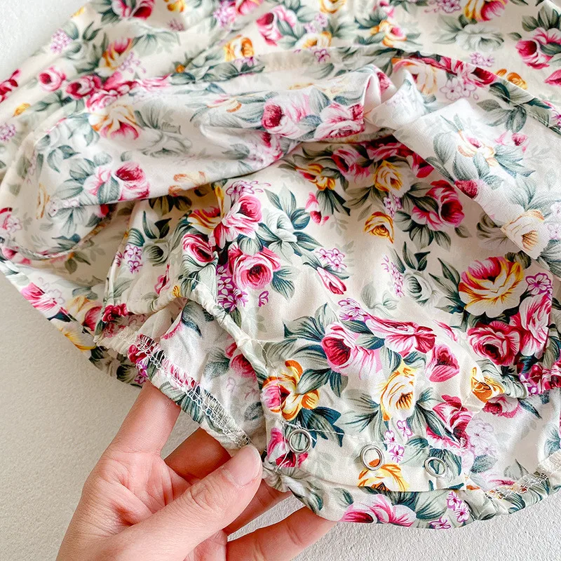 

2021 infant baby girls spring full sleeve flower Peter Pan collar romper flower newborn jumpsuits toddler clothes gift hat
