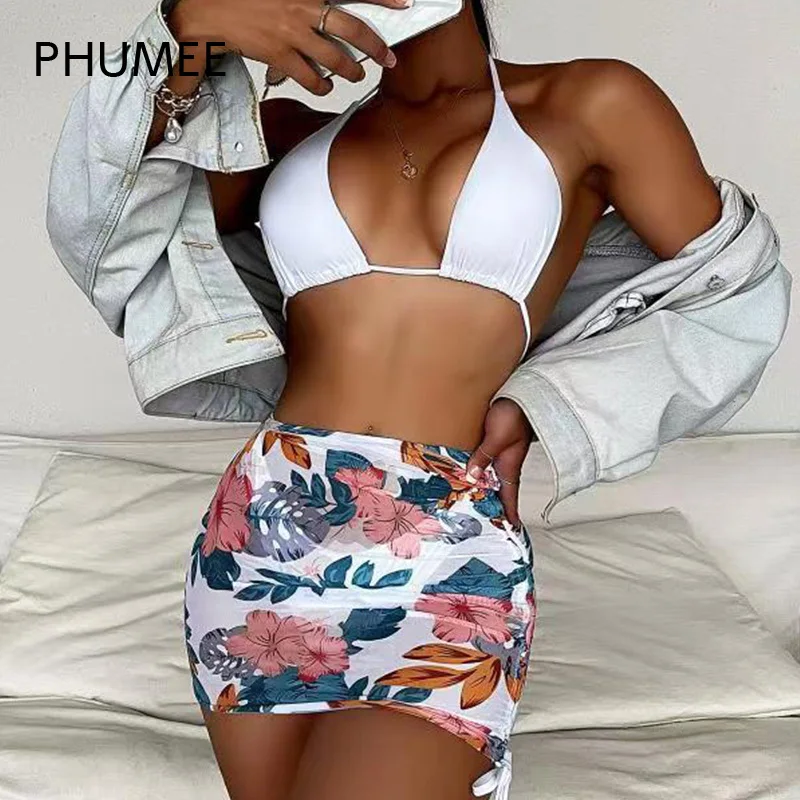 

Женский купальный костюм с цветочным принтом, глубоким V-образным вырезом и лямкой на шее