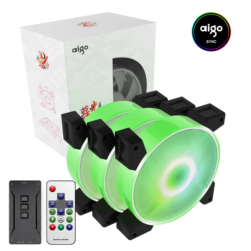Aigo Интеллектуальный компьютерный RGB вентилятор, чехол для ПК, кулер для охлаждения, 120 мм вентиляторы, RGB регулировка 3 P-5 V, светильник AURA SYNC, тихий, cpu, охлаждающий светодиодный вентилятор
