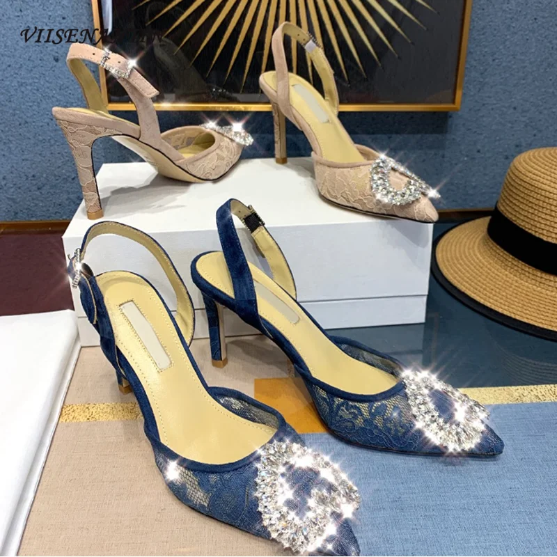 

Шнуровка Стразы Любовь Пряжка туфли на шпильке 2021 Весна и лето новые сексуальные остроносые туфли на высоком каблуке