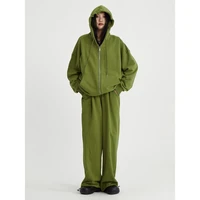 womens fallwinter oversize loose lazy style hooded sweater pant 2 piece suit green casual sportswear streetwear home wear