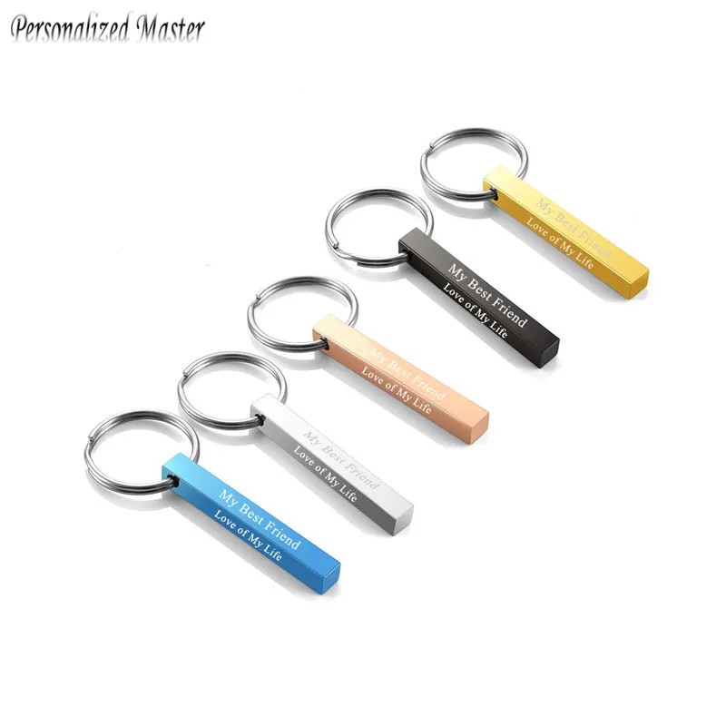 

Personalized Master Customized Keychains Stainless Steel Plain Engraving Text Date Keychain Rectangle Key Ring Bags Accessories
