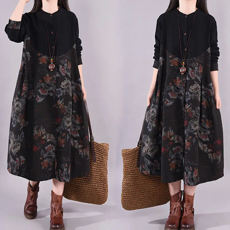 

Autumn Dress Women Long Sleeve New Meat Thick Loose