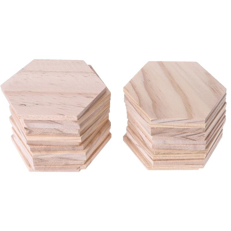 

25pcs 38-90mm Wooden Crafts Hexagonal Pieces Unfinished Slices Chips Scrapbook